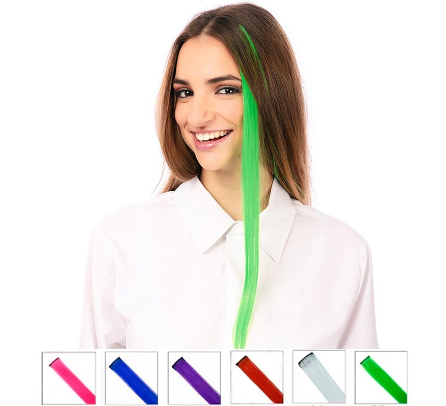 Mecha de cabelo verde claro em cores sortidas de 55 cm