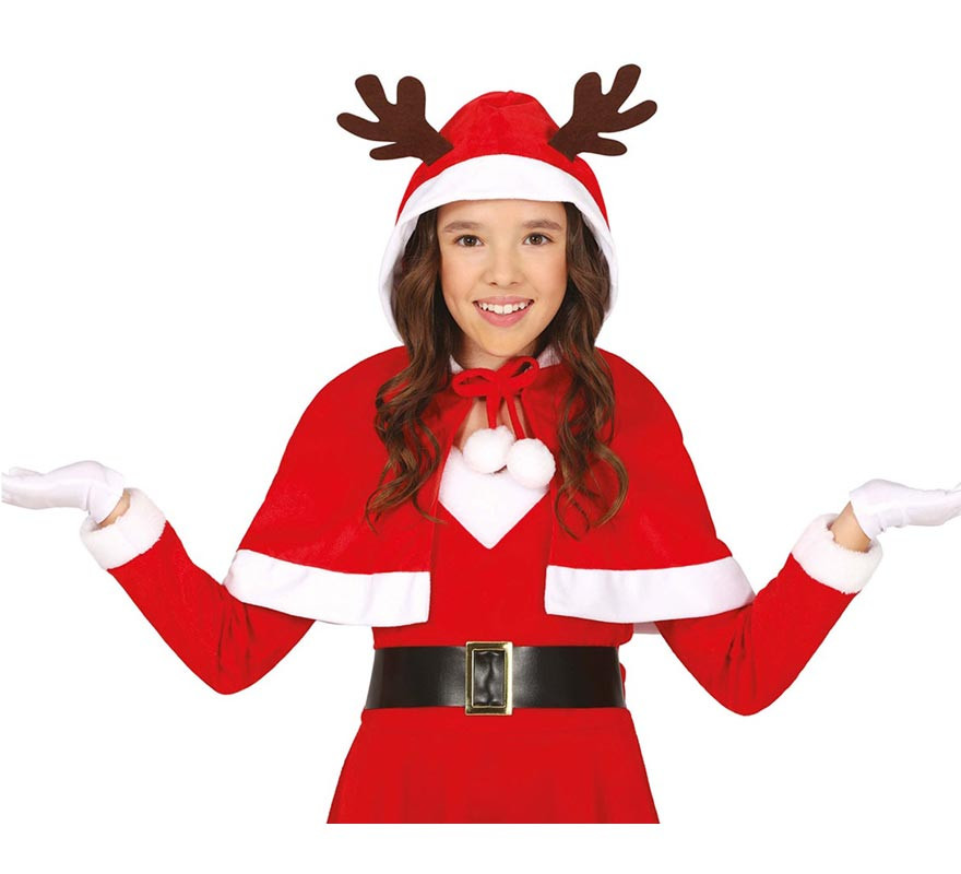 Meia capa de Natal com capuz e orelhas de rena infantil