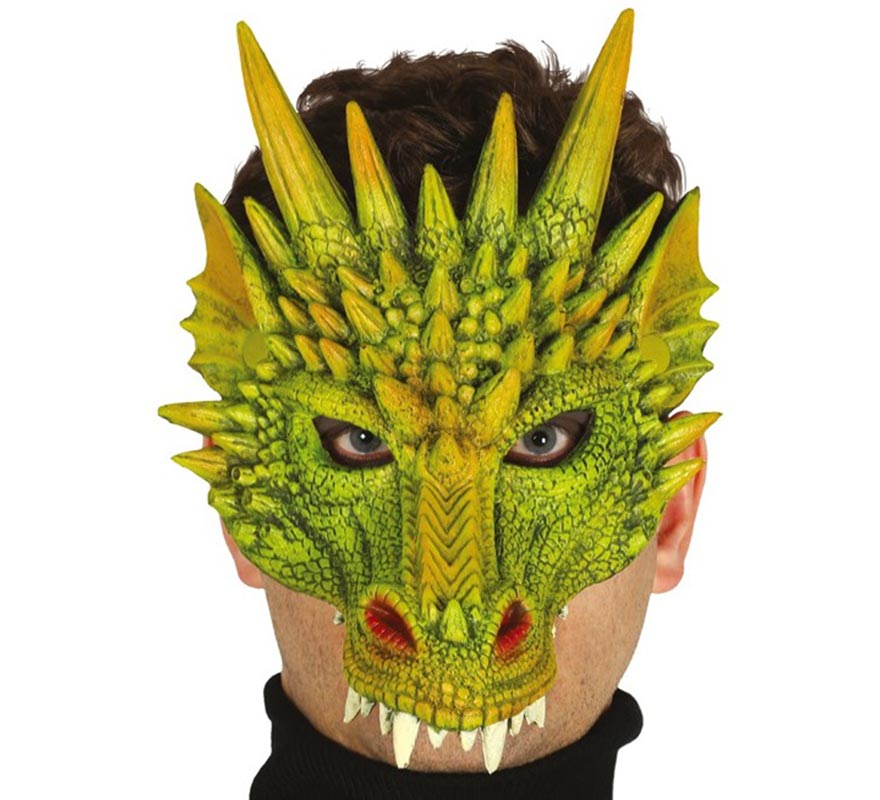Meia máscara de dragão verde ou réptil