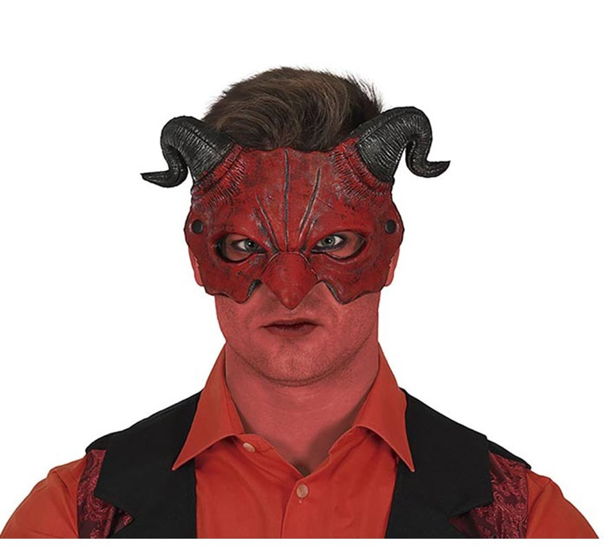 Meia máscara de espuma de demônio com chifres