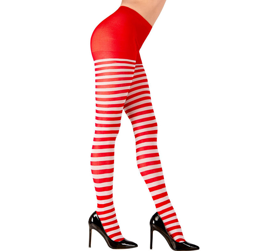 Women's 70 Denier White and Red Striped Tights Women's 70 Denier White and Red Striped Tights