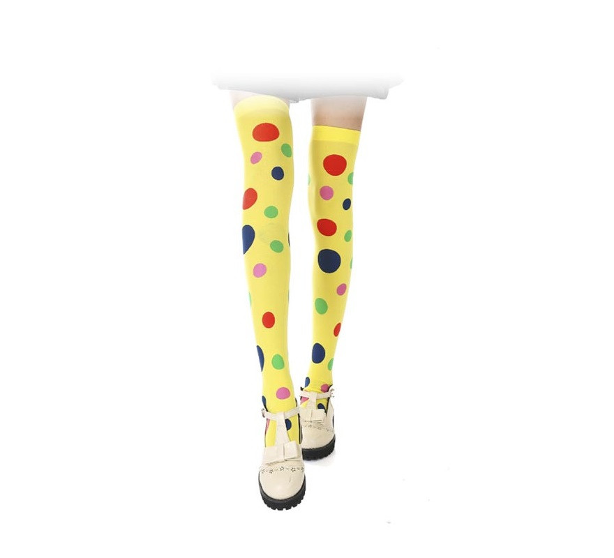Adult yellow clown tights with polka dots