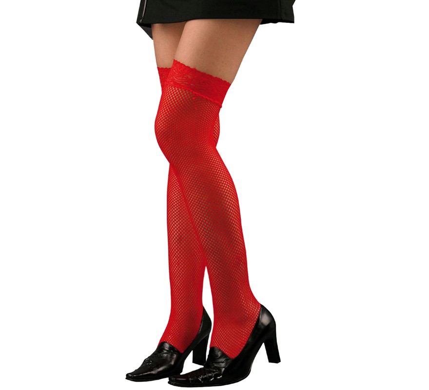 Red Fishnet Stockings with Garter