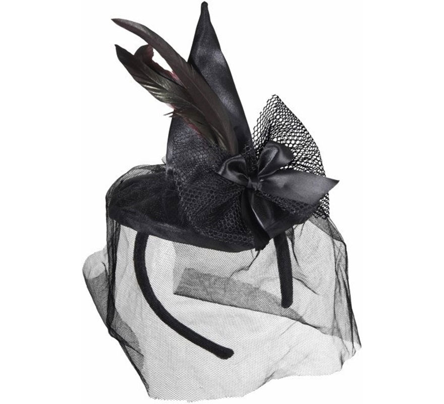 Mini Chapéu de Bruxa com Penas e Véu