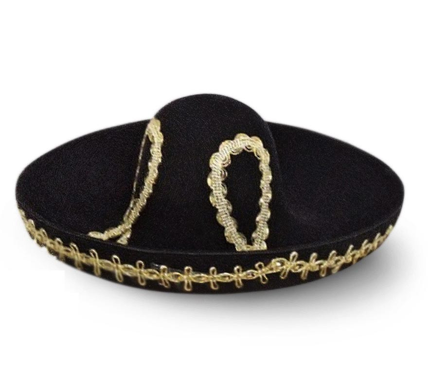 Adult Black and Gold Mini Mexican Sombrero Adult Black and Gold Mini Mexican Sombrero