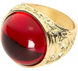 Anel dourado com gema vermelha