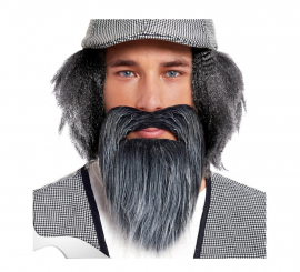 Gray and black messy beard