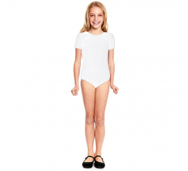 Body de balé branco de manga curta ou collant para menina