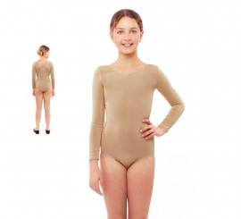 Body ou fato de banho bege de manga comprida para menina
