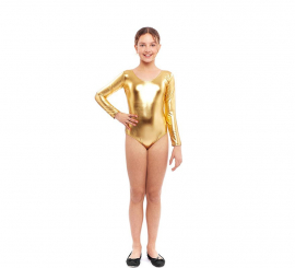 Body ou collant dourado de manga comprida para menina