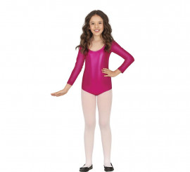 Body ou jersey fúcsia metálico de manga comprida para criança