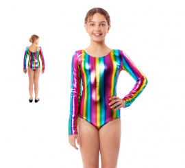 Body ou jersey de manga comprida em metal multicolorido para menina