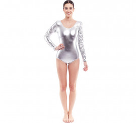 Body ou maillot prateado de manga comprida para mulher