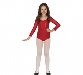 Body ou Jersey manga comprida vermelho metalizado para criança