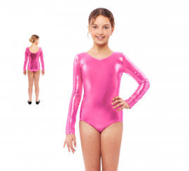 Body ou jersey rosa metálico de manga comprida para menina