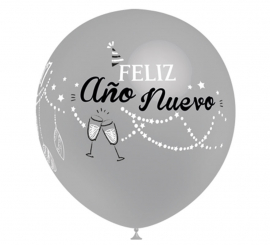 Bag of 8 silver Happy New Year Balloons of 90 cm
