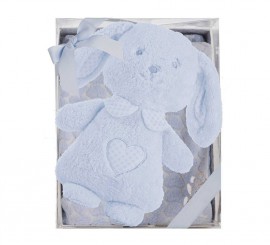 Caixa com Cobertor 100x75 cm e Coelho Azul 33 cm