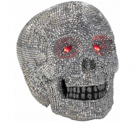 Caveira com olhos vermelhos e luz 39x48 cm