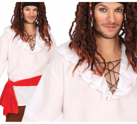 Camisa pirata branca adulta com gola aberta