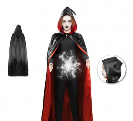 Black and red satin double-sided cape for children of 1.2 meters