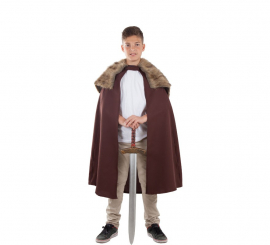 Manto Marrom do Guardião Medieval com Cabelo Infantil