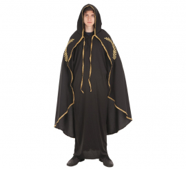 Black Marian Medieval Cape with Gold Embroidery for adults