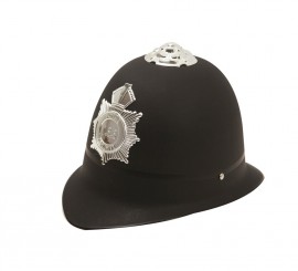 Capacete de polícia inglês Bobby com distintivo