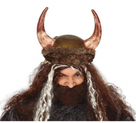 Capacete Viking com chifres e couro