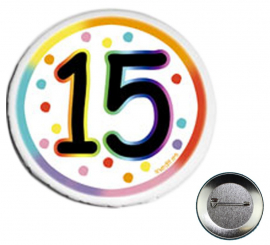 Happy 15 Years Badge, 6 cm in diameter