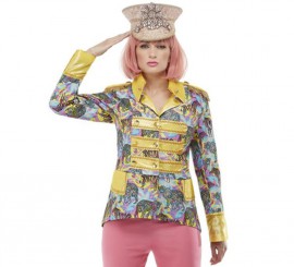 Yellow and Blue 70s Jacket with gold details for women