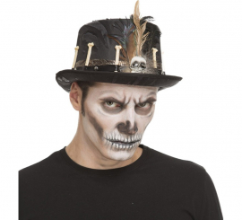 Skeleton Voodoo Top Hat with Feathers