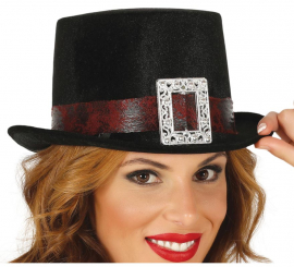 Black Top Hat with Brown Ribbon