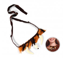 Caveman necklace with brown hair and fang