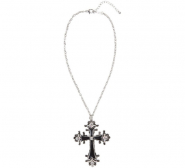 Colar com pingente de cruz preta e strass
