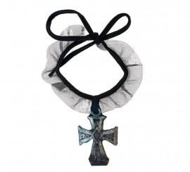 Dark Gothic Cross Necklace with Ribbon