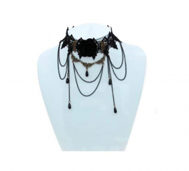 Gothic Lace Necklace with black drops
