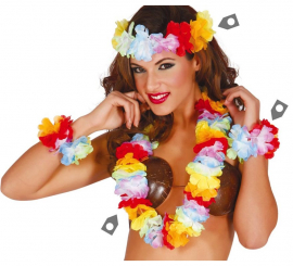 Conjunto havaiano de fita, gola e pulseiras