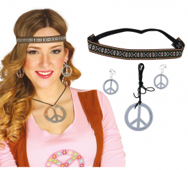 Conjunto hippie de brincos, colar e fita