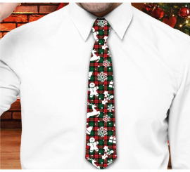 Gravata com figuras de Natal xadrez verde e vermelho 45 cm