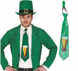 Green Tie with St. Patrick's Beer Print