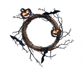 Coroa de Abóboras e Morcegos 30 cm