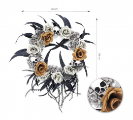 Coroa Flores Brancas e Caveira 42x50 cm