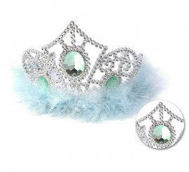 Silver blue princess crown with feathers