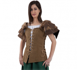 Brown Medieval Bodice with Shoulder Pads for women