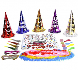 Happy New Year party favors for New Year's Eve in a metallic bag. Bag + 6 pieces