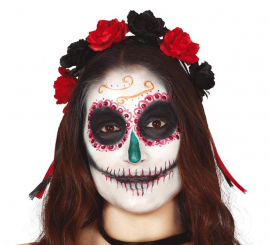 Diadema com flores vermelhas e pretas