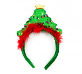 Tiara de árvore de Natal com penas vermelhas
