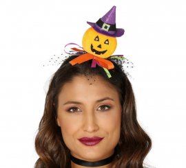 Diadema de abóbora com gorro de bruxa