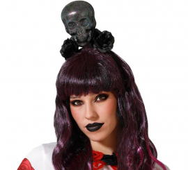 Tiara de caveira e flores pretas