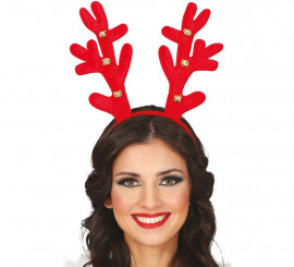 Tiara de chifres de rena vermelha com Jingle Bells
